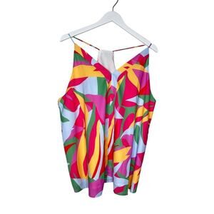 Size 2X V Neck Racerback Tank Top Unique Print Summer Vacation Colorful Dopamine